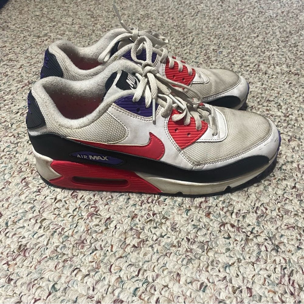 Nike Air Max 90 White Black Red Purple Sneakers‎ CT1028-100 Mens 8.5